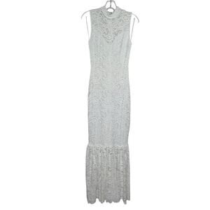 Bebe White Floral Lace Mock Neck Maxi Mermaid Gown Dress Women's XS